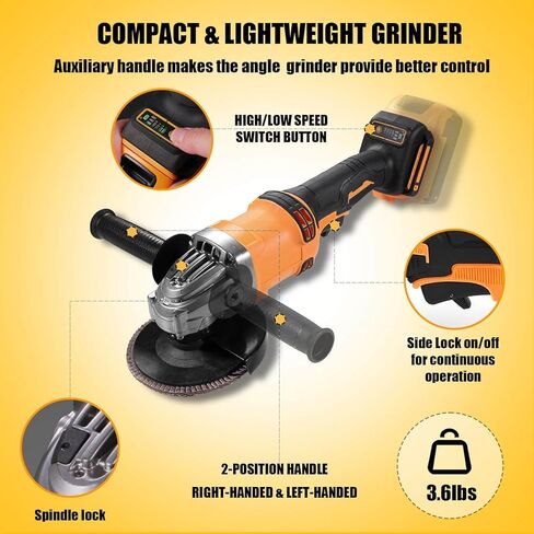 Cordless Angle Grinder Compatible with DeWalt 20V Max Battery, 4-1/2-Inch,1000RPM Brushless Motor with Cutting/Polishing Wheel Disc,Pin Wrench Kitbox For Metal Wood Polishing,Thin Steel, (NOT Battery) in Kuwait
