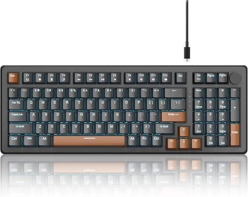 MageGee 98 Keys Mechanical Gaming Keyboard, Hot Swappable Yellow Switch, 96% Compact Layout LED Blue Backlit Wired Keyboard with Number Pad Arrow Keys, for PC Laptop, for Game and Office, Black/Blue in Saudi Arabia