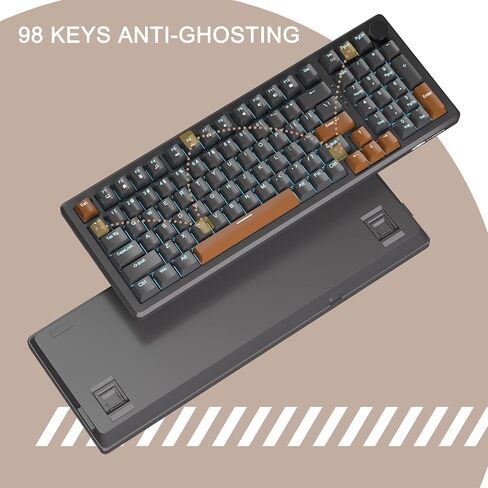 MageGee 98 Keys Mechanical Gaming Keyboard, Hot Swappable Yellow Switch, 96% Compact Layout LED Blue Backlit Wired Keyboard with Number Pad Arrow Keys, for PC Laptop, for Game and Office, Black/Blue in Saudi Arabia