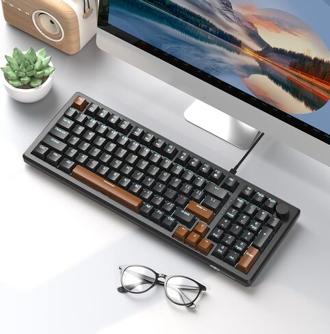 MageGee 98 Keys Mechanical Gaming Keyboard, Hot Swappable Yellow Switch, 96% Compact Layout LED Blue Backlit Wired Keyboard with Number Pad Arrow Keys, for PC Laptop, for Game and Office, Black/Blue in Saudi Arabia