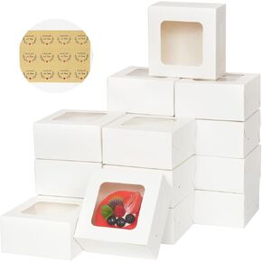 Zzrywuty 50 Packs 4x4x2.5in White Cookie Boxes, Bakery Boxes with Window, Mini Cake Boxes, Cupcake Container Boxes for Cookies, Pastry, Pie, Strawberries, Donuts, Candy, Desserts, Small Cake