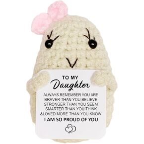 WASTIME Funny Knitted Wool Doll Toy with Positive Card - Creative Cute Mini Crochet Positive Potato Dolls Cheer Up Gift for Family Kids Friends Encouragement Decoration (to My Daughter) in Saudi Arabia