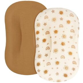 MEXXI Muslin Baby Lounger Cover, 2 Pack Infant Lounger Cover, Breathable and Soft Cotton Lounger Slipcover for Baby Girls and Boys (Pink)