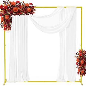 Square Wedding Arch Backdrop Stand， 6.6x6.6 FT Gold Metal Balloon Arch Backdrop Stand with Ground Stakes, Wedding Arches for Ceremony Party Birthday Baby Shower Anniversary Decoration