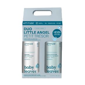 ATTITUDE Baby 2-in-1 Shampoo & Body Wash and Baby Lotion Set, EWG Verified, Dermatologically Tested Soap and Moisturizing Cream, Vegan, Unscented, 16 Fl Oz each