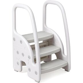 Toddler 3 Step Stool Kids Standing Tower for Bathroom Sink Kitchen Counter, Plastic Stepping Standing Stool Helper with Handles Sides for Toilet Potty Training, Lightweight Non-Slip