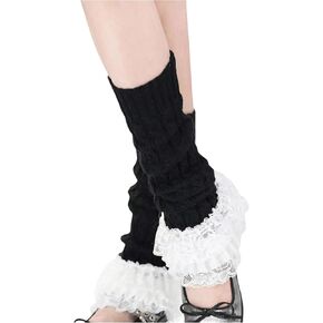 Women's 1 Pair Y2K Bow Front Lace Trim Leg Warmers Ribbed Knit Over Knee Pile Leg Warmers Long Socks
