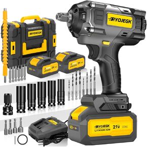 900N.m 1/2" Cordless Impact Gun Set,664Ft-lbs 21V Brushless High Torque Wrench with 2 x 4.0Ah Battery,5 x Sockets 8 x Drill & Fast Charger, Pistola de Impacto for Truck Car Home Mower