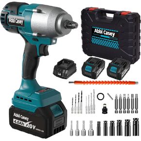 Cordless Impact Wrench 1/2 inch, Brushless Power Impact Gun, 590Ft-lbs(800N.m) & 3000 RPM Electric Impact Wrench, 2x 4.0Ah Battery with Fast Charger, 6 Impact Sockets, Drill Chuck, Electric Drill Set