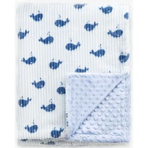 BORITAR Baby Blankets for Boys Girls, Super Soft Corduroy Toddler Blankets with Blue Whale Pattern and Double Dotted Fleece Backing for Infant Newborn Nursery Bed Blankets, 30 x 40 Inch