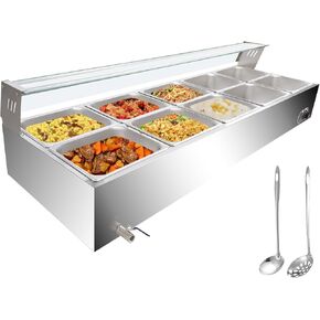GAOMON Commercial Soup Warmer 1500W Commercial Bain Marie, Steam Table Food Warmer Electric Countertop Station with Large Stainless Steel 4X7.4QT Round Pots 86-185°F for Restaurants, Parties, Buffet