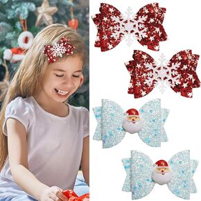 4 Pcs Christmas Hair Clips Bow Hair Accessories Cute Santa Claus Snowflakes Glitter Sequins Hair Barrettes Holiday Headdress Hairpin for Girls Women Kids Xmas Party Cosplay Gift