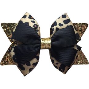 Glitter Leopard Hair Bow Clips for Girls Women Leopard Bow hairpin Hair Accessories.(FJ119) (B) in Kuwait