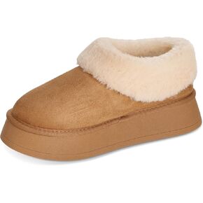 Double Couple Suede Leather Ankle Boots for Women Platform Slippers Fur Lined Short Boots Anti-Slip Mini Platform Boots Chestnut Snow Boots