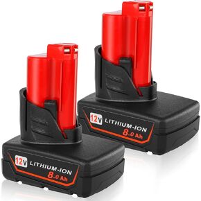 8000mAh 12V Battery Replacement for Milwaukee: 2 Pack Batteries Compatible with Milwaukee Cordless Power Tools 48-11-2411 48-11-2440 48-11-2420 48-11-2401 48-11-2425