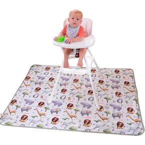 Minimono Baby Splat Mat for Under High Chair, Arts and Crafts - 47"x57" Washable Waterproof Activity Mats and Floor Protector Anti Splash Spill Mat for Baby Led Weaning - BLW Supplies (Safari Animals)