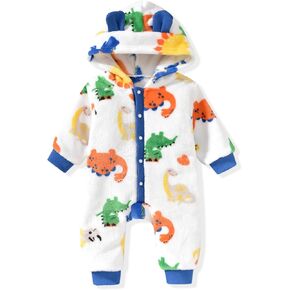 Unutiylo Baby Dinosaur Jumpsuit Hooded Newborn Baby Girl Boy Rompers Long Sleeve Baby Winter Outwear Outfits 0-18M