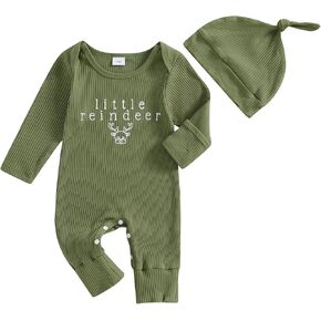 YOKJZJD Newborn Baby Girl Boy Christmas Outfit Mitten Cuffs Knitted Long Sleeve Romper Jumpsuit Bodysuit Hat Fall Clothes