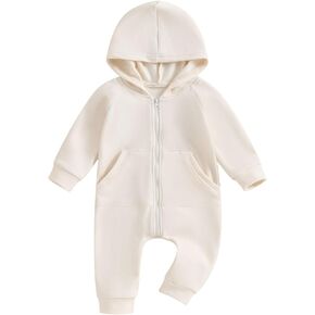 Seyurigaoka Baby Boys Girls Jumpsuit Hoodie Romper Zipper Long Sleeve One Piece Outfits Fall Winter Warm Clothes for Unisex