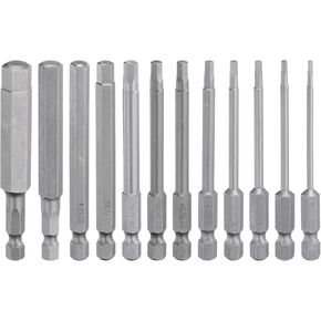 HARFINGTON 12pcs Hex Head Screwdriver Bit Set 1/16-3/8 Inch SAE S2 Steel 1/4" Hex Shank 3" Length Magnetic Hexagon Head Power Drill Bits with Storage Box