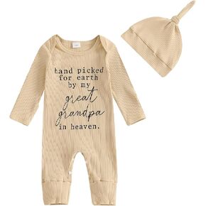 SAYOO Hand Picked For Earth By My Great Grandma Grandpa In Heaven Bodysuit Romper Newborn Baby Ribbed Jumpsuit Coveralls