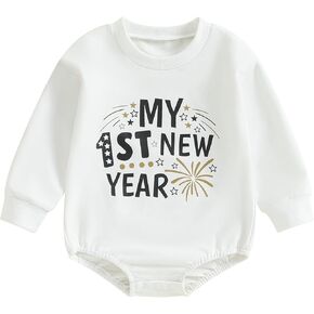 New Years Baby Boy Girl Outfit 2025 Long Sleeve Bubble Romper Embroidery Bodysuit Infant Fall Winter Clothes