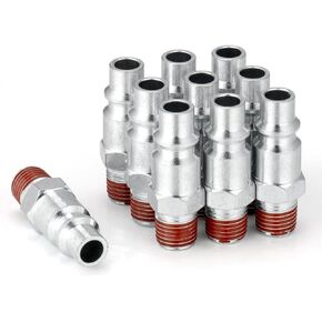3/8 High Flow Air Hose Fittings, 3/8 Inch Body Size, M-Type Plug, 1/4 Inch Male Threads Size, Pre-Coated, Steel Material, 300PSI, 10 Pieces