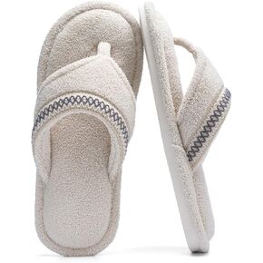 Flip Flops House Slippers for Women Indoor Bedroom Shoe with Non-slip Sole Ladies Summer Open Toe Slide Terry Thong Slippers with Memory Foam
