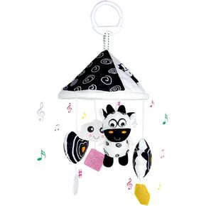 KAKIBLIN Hanging Baby Toys High Contrast Patterns for Recognition Visual Development with Rattles and Teether Suitable for Hanging on Baby Crib and Car for 0-18 Months (13.8IN, Cow)