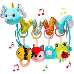 Baby Car Seat Toys, Baby Toys 0-6 Months Infants Activity Spiral Plush Toys Hanging Stroller Toys Gift for Baby Boys and Girls 0 3 6 12 Months Newborn Sensory Toys with Rattles Squeaker Music - Fox