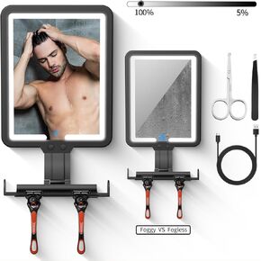 Shower Mirror Fogless for Shaving,Quick Anti Fog Mirror for Shower,3-Color Light Bathroom Mirror with Strong Adhesive Backing,Makeup Shower Shave Mirror,Black Bathroom Decor Makeup Mirror for Wall