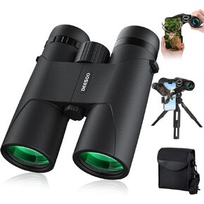 12x42 HD Binoculars for Adults Bird Watching - Deesoo Professional Binoculars with Large Field of View - High Magnification Binoculars with Smartphone Adapter, Plastic Tripod for Hiking Hunting
