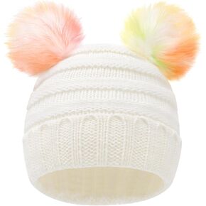 Girl Beanies Pompom Winter Knitted Hat Toddler Beanies Infant Winter Hat Cap for Boys Girls(3M-12T)