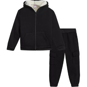 Real Love Baby Girls' Jogger Set - 2 Piece Fully Sherpa Lined Fleece Zip Up Hoodie and Jogger Pants for Toddler Girls (2T-4T)