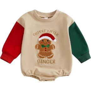 Lamuusaa Newborn Baby Girl Boy Christmas Outfit Cutest Little Ginger Embroidery Romper Onesie Pullover Sweatshirt 0-18M