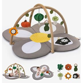 Baby Play Activity Gym Tummy Time Mat for Infant,Baby Gyms & Playmats for Babies 0 to 3 6 9 12 Months with 6 Toys for Early Sensory Exploration and Motor Skill Development