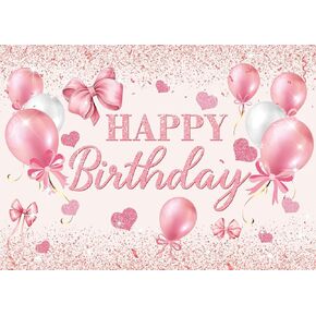 7x5FT Coquette Birthday Backdrop Pink Bow Happy Birthday Photography Background Girl Coquette Party Decorations Photo Booth Props
