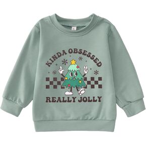 Toddler Baby Boy Girl Christmas Sweatshirt Cute Xmas Tree Graphic Shirt Long Sleeve Pullover Kid Holiday Outfit