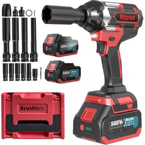 Impact Wrench, 667Ft-lbs (900N.m) Cordless Impact Wrench 1/2 with LED Light, 2200RPM 5-Speed Impact Gun with 2x4.0Ah Batteries, 3 and 1 Multi-Functional Impact Driver with 10 Sockets for Car Home
