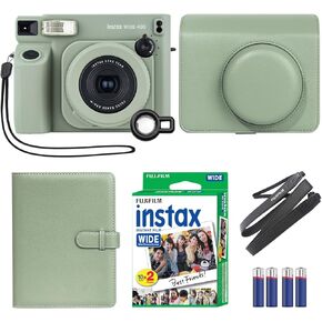 Fujifilm INSTAX Wide 400 Instant Camera Green + MiniMate Accessory Bundle & Compatible Custom Case + Fuji Film Value Pack 20 Sheets Accessories Bundle with Album