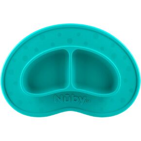Nuby Sure Grip Miracle Mat 2-Section Plate - Toddler Suction Plate - 6+ Months - Aqua