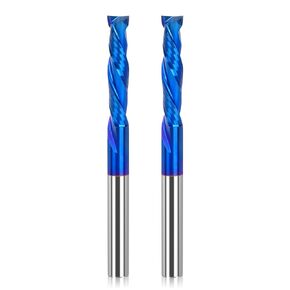 LUNYEE 2 PCS Compression Spiral Router Bits 1/4" Shank,1-1/4" Cutting Length, Extra Long 3 Inch, Carbide UP Down Cut CNC Router Bits End Mill for Wood Mortises Cutting, Carving