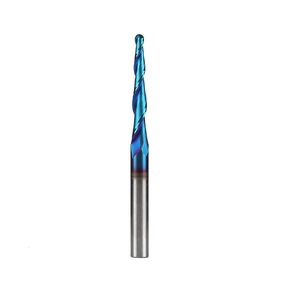 2PCS Spiral CNC Router Bits 1/4" Shank 3" Over Length Tapered Angle Ball Nose with NACO-Blue Coating for 2D&3D Wood Carving Engraving