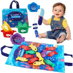 Montessori Cloth Fish Toys for Babies 6-12 Months, 22 pcs Fishing Game for Toddlers 1-3 with Stacking Cups, Learning Counting, Color Sorting, Sensory Educational Toy Gift for 1 2 Year Old Boys Girls