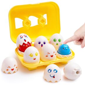 Matching Eggs - Toddler Toys - Color Shapes Matching Egg Set - Educational Color, Shapes and Sorting Recognition Skills - Sorting Puzzle for Kid Baby Toddler Boy Girl, Easter Basket Gift (6 Eggs)