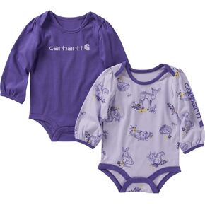 Carhartt Kid's CG9808 Long-Sleeve Forest Friends Print Bodysuit Set - Girls - 9 Months - Ultra Violet