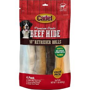Cadet Premium Grade Beef Hide for Dogs, Rawhide Long Lasting Dog Chews, Chips, Curls & Rolls for Small/Medium/Large Dogs