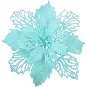 GL-Turelifes 12 Pcs 6.3'' Glitter Poinsettia Flowers Artificial White Christmas Flowers Christmas Tree Flowers Wreath Tree Ornaments with 12 Pcs Green Flower Stem