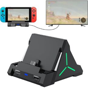 TV Dock for Nintendo Switch Docking Station with 4 Card Slots Replacement Charging Dock with 4K HDMI Adapter, Three USB Port, Type C Port for Switch/Switch OLED Charger Stand