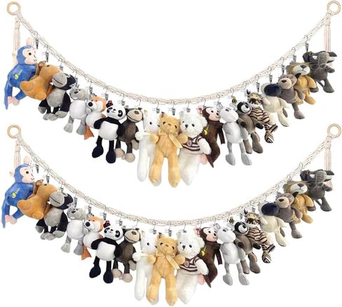 2Pcs Stuffed Animal Storage Chain, Hanging Stuff Animal Organizer, Stuffed Animal Storage Holder with 20 Metal Clips, Stuffed Animal Storage Chain for Boho Bedroom Decor, Room Decor, Room Organization in Saudi Arabia